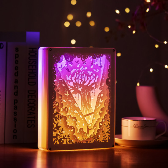Light and tree  3D PAPER CUT LIGHTBOX